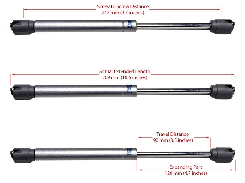 Berta 2-Pack, 10 Inch 100N/22 LB Hydraulic Soft Open Gas Springs/Struts for Cabinets, Furniture, and RV Platforms â€“ Lift/Lid Stay Support Hinges with Brackets and Screws (Silver, 2 Piece) - Image 5